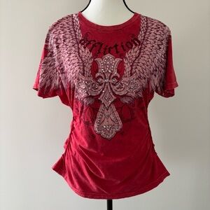 Affliction Women's Red Winged Cross Tee